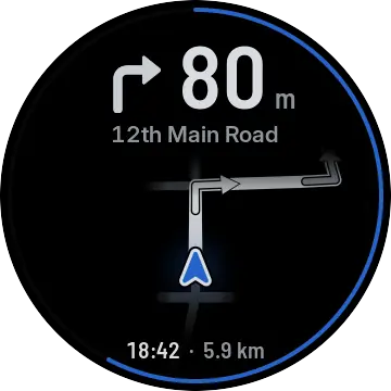 Approaching: 80 metres to the turn, the blue ring closing.