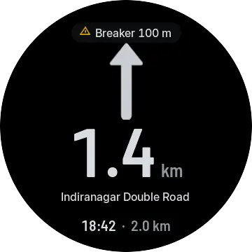 Hazard: a speed breaker 100 metres ahead.