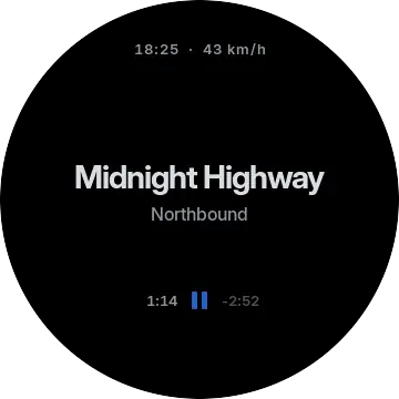 Now playing: track, artist and playback time.